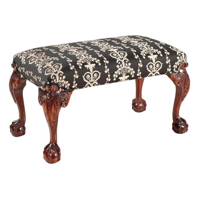 Italian Carved Upholstered Bench With Ball-and-Claw Feet For Sale