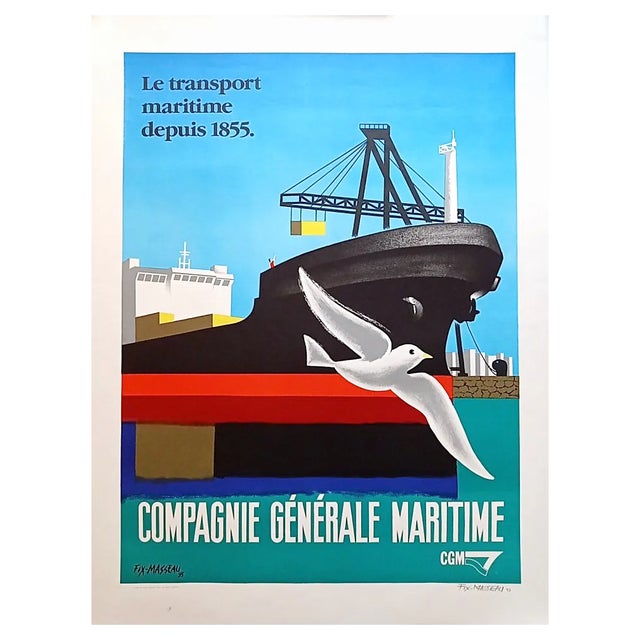 Pierre Fix-Masseau, Compagnie Generale Maritime Poster, 1993, Lithograph For Sale