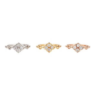 Set of 3 Cartier Hindu Diamond Rings EU 45 US 3 1/4 Estate 18k Gold Flower Band size 3.75 For Sale