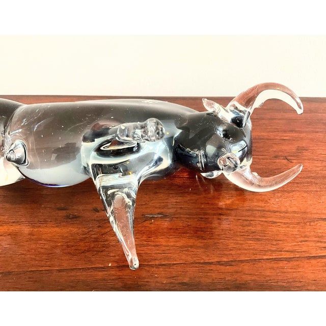 Vintage Formia Murano Blue and Clear Glass Bull Sculpture For Sale In New York - Image 6 of 8