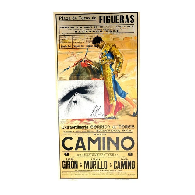 Salvador dali - corrida - vintage poster with etching etching made behind a menu in restautant duran as a tribute dinner...