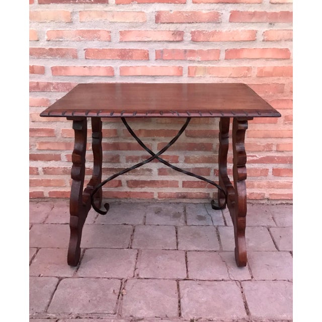 Spanish Side Table in Chestnut with Carved Lyre Legs, 18th-Century For Sale - Image 15 of 15