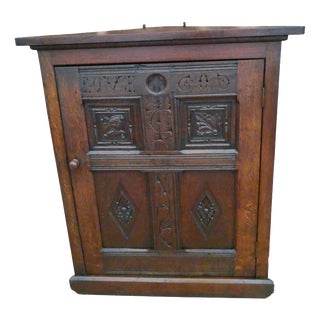 Antique Victorian Gothic Revival Oak Wall-Hanging Corner Cupboard, 1840 For Sale