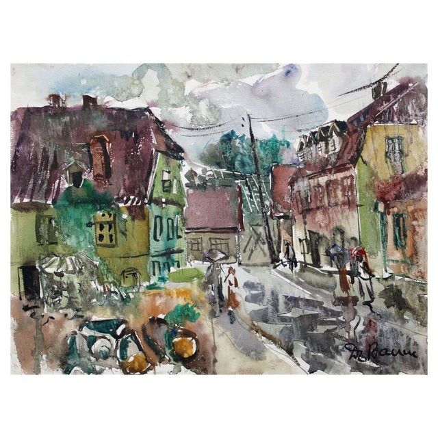 Dzidra Bauma, In a Small Town, 1969, Watercolor For Sale