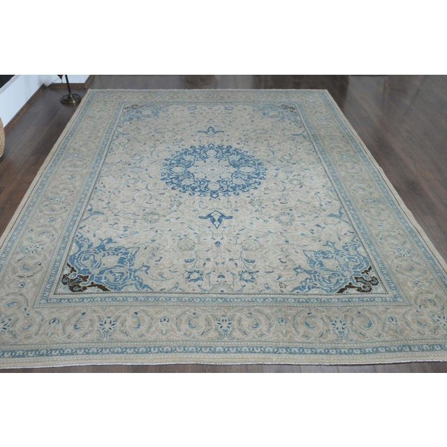 Vintage Persian Hand-Knotted rug is a semi- vintage oversize area rug.'70s Eastern region of Middle East's unique rug is...