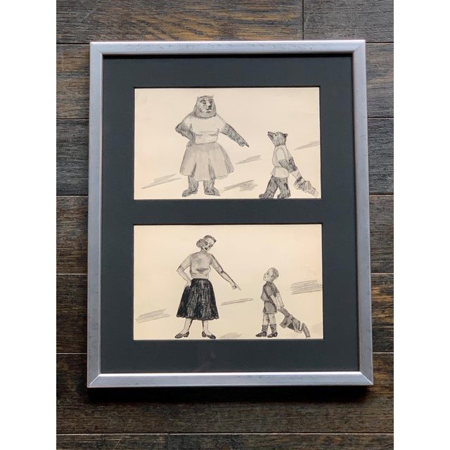 Drawing/Sketching Materials Bears and Humans - A Framed Series of Odd & Disturbing Pen & Ink Drawings - A Set of 10 For Sale - Image 7 of 12