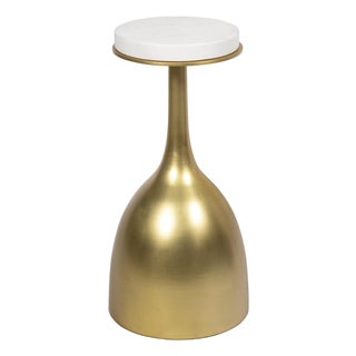 Logan Accent Table, Natural Brass with Marble Top For Sale