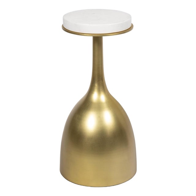 Logan Accent Table, Natural Brass with Marble Top For Sale