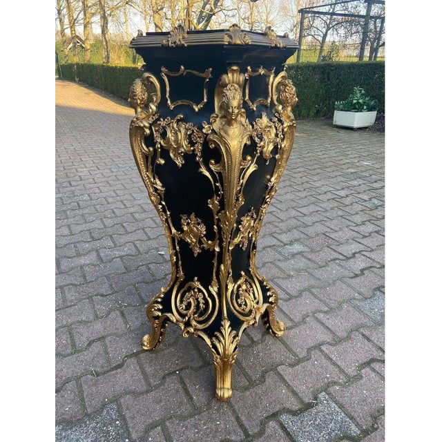 1990 Italian Baroque Black Gold Resin Pedestal W/ Marble Effect Top - 1 Piece For Sale - Image 9 of 11
