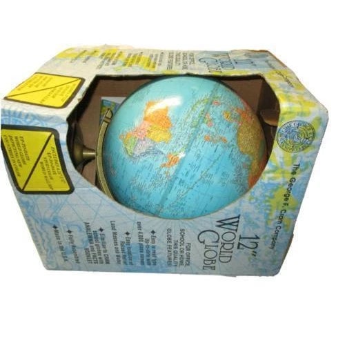Champagne George F. Cram Company 12 World Globe Blue Ocean 12" Tabletop Globe, Champagne Base For Sale - Image 8 of 9