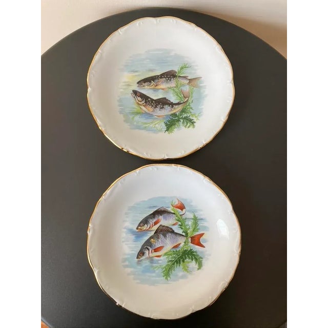 Mid 20th Century Mid 20th Century Vintage French Porcelain Limoges Fish Plates- Set of 2 For Sale - Image 5 of 12