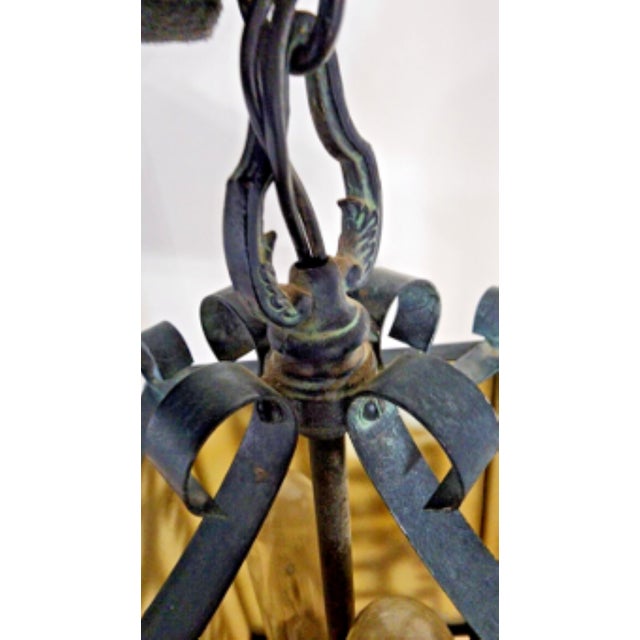 Metal Antique, Caramel Slag Glass Pendant Light For Sale - Image 7 of 15