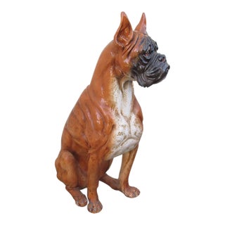 Vintage Italian Life Size Terracotta Boxer Dog Figurine For Sale