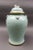Maitland Smith Celadon Crackle Glazed Porcelain Foo Dogs Large Lidded Ginger Jar. Measures approximately 9" diameter, 12...