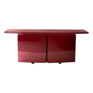 Red Lacquered Wooden Sideboard, 1970s For Sale