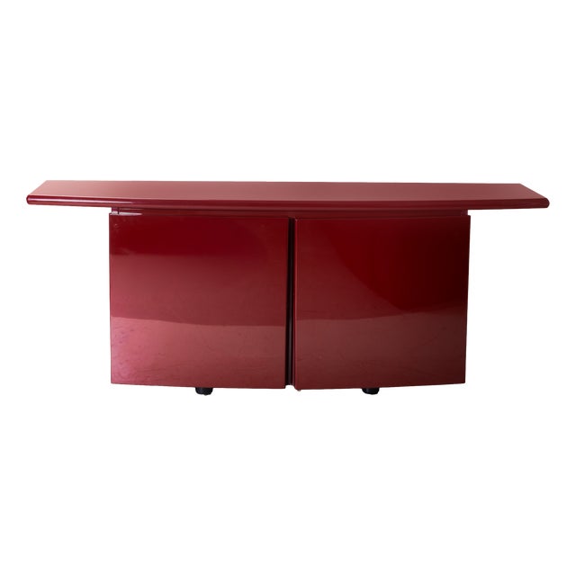 Red Lacquered Wooden Sideboard, 1970s For Sale