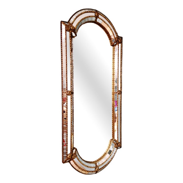 Large Venetian Hollywood Regency Mirror in Glass and Brass Mosaic, 1970 For Sale