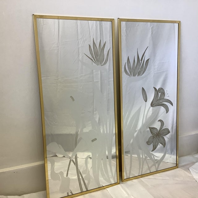1970s Engraved Art Nouveau Style Mechanical Mirror Works Floral