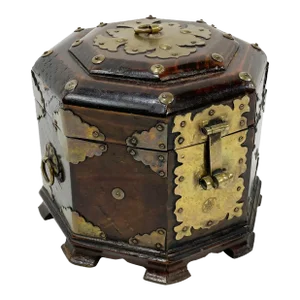 Vintage Chinese Wood Box With Brass Adornment
