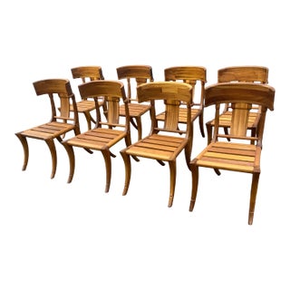 Teak Klismos Patio Dining Chairs. - Set of 8 For Sale
