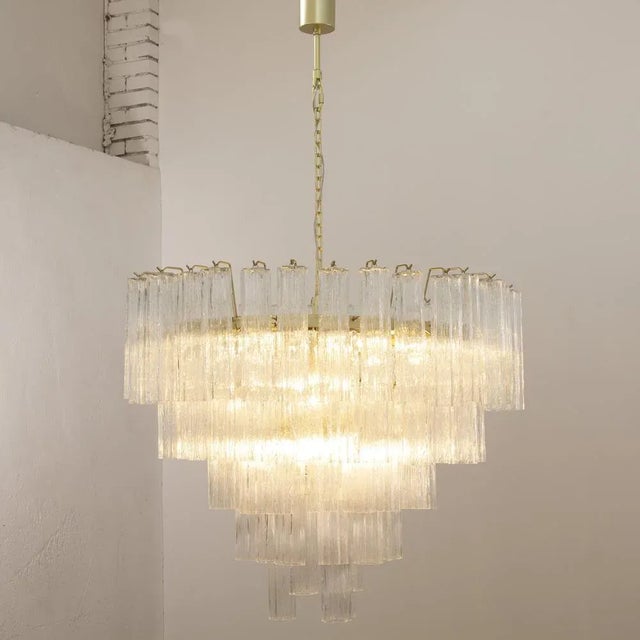 1990s Large Murano Glass Crystal Tronchi Suspension Chandelier, Italy, 1990s For Sale - Image 5 of 13