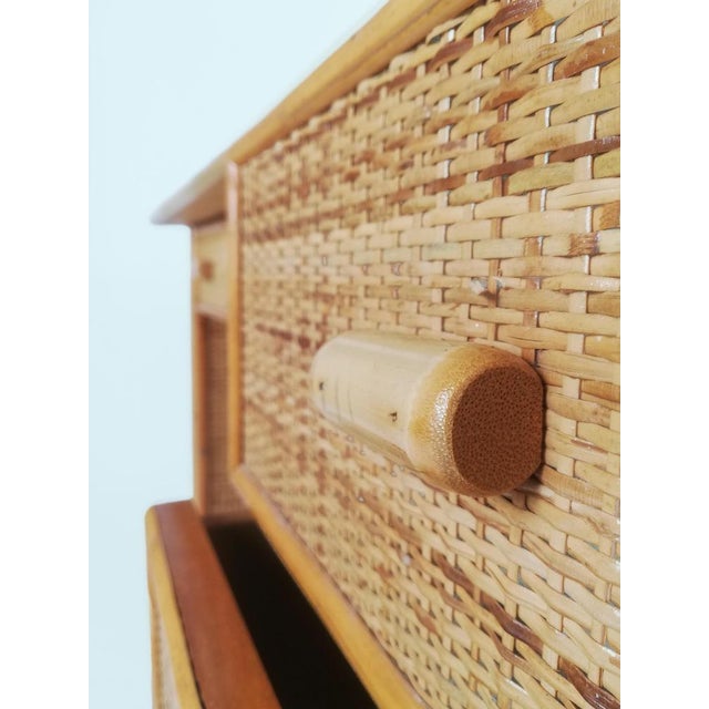 Vintage Italian Writing Desk with Drawers in Bamboo, Rattan and Plywood, 1970s For Sale - Image 9 of 18