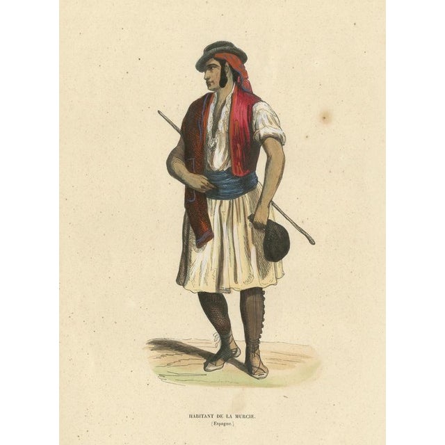 Man from Murcia, Spain – Hand-Coloured Lithograph by Markaert, c.1845 : This hand-coloured lithograph depicts a man from...