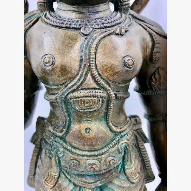 Indian Mid Century Chola Style Revival Hanuman Bronze Statue Hindu Ramayana India South Indian Vintage For Sale - Image 3 of 12