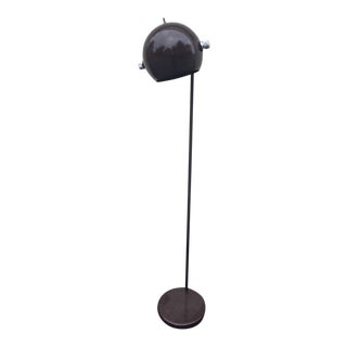 Vintage Mid-Century Modern Chrome/Dark Brown Orb Floor Lamp For Sale