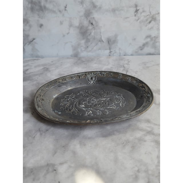Art Nouveau Antique Pewter Etched Art Nouveau Catchall For Sale - Image 3 of 9