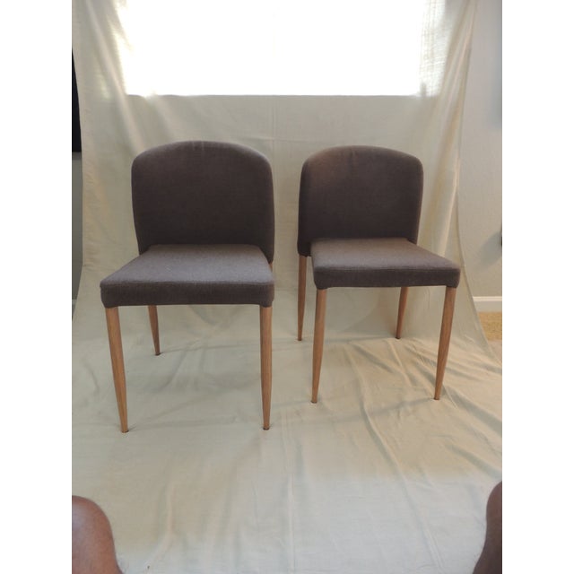 Mid-Century Modern Style Upholstered Dining Chairs - Set of 2 Expresso color linen fabric. With faux wood pecan color...