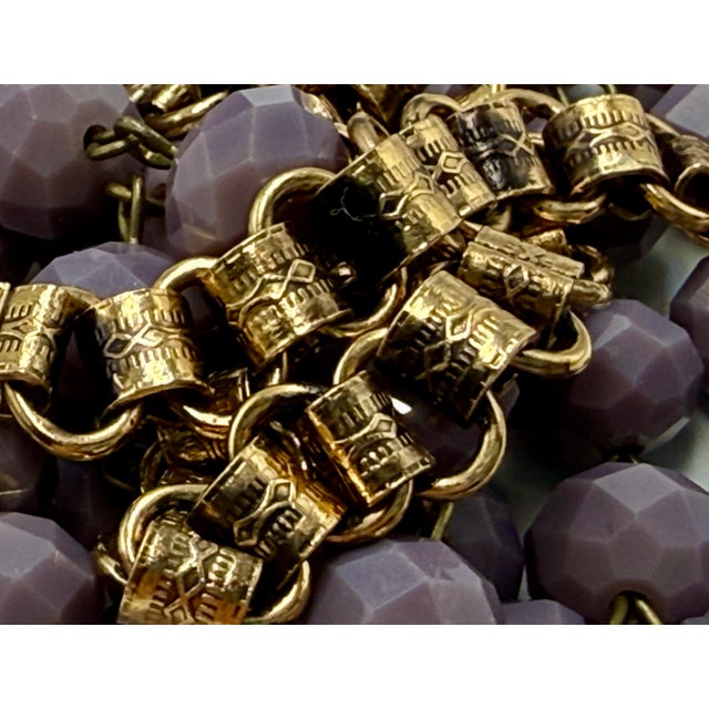 Late 19th Century Book Chain Lavender Glass Gold Filled Long Victorian Necklace Antique 46” For Sale - Image 5 of 6