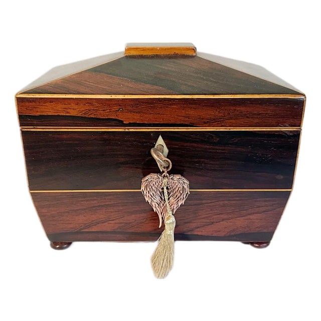 Antique English Regency Rosewood Tea Sarcophagus Caddy W/Satinwood Edging c.1820s For Sale