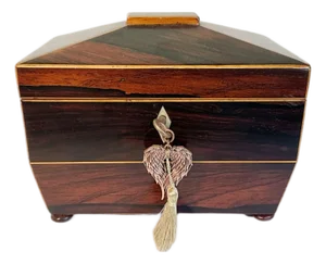 Antique English Regency Rosewood Tea Sarcophagus Caddy W/Satinwood Edging c.1820s