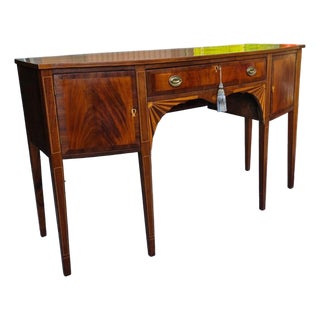 English George III Sheraton Mahogany Bowfront Sideboard With Fan Marquetry, Circa 1790–1810 For Sale