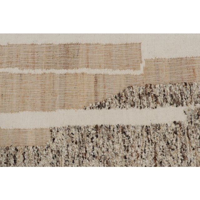 Mid-Century Modern Rug & Kilim’s Abstract Flatweave with Cream and Beige Geometric Patterns - 6x9 For Sale - Image 3 of 7