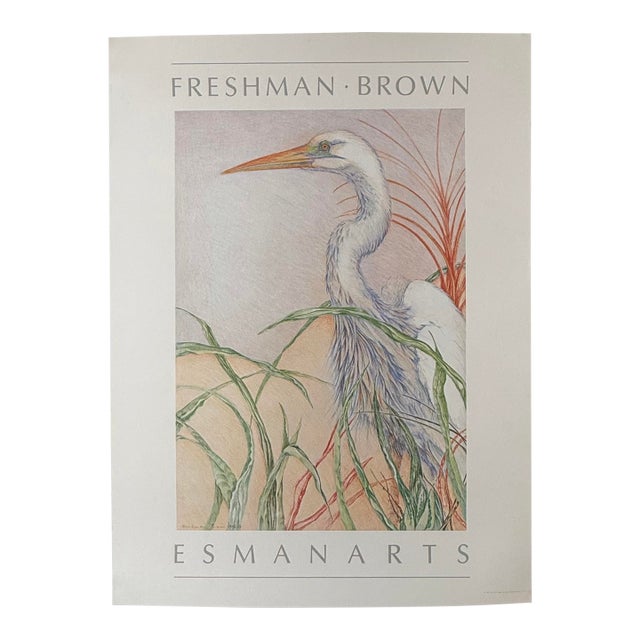 1987, White Egret, Offset Lithography Print, Artist Louise Freshman Brown For Sale