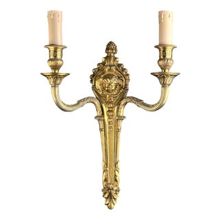 Antique French Louis XVI Two-Light Wall Sconce in Gilt Bronze, 1890s For Sale