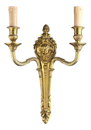 Antique French Louis XVI Two-Light Wall Sconce in Gilt Bronze, 1890s