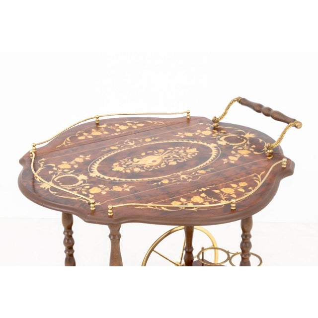 Italian Burlwood and Marquetry Drop Leaf Bar Cart For Sale - Image 9 of 10