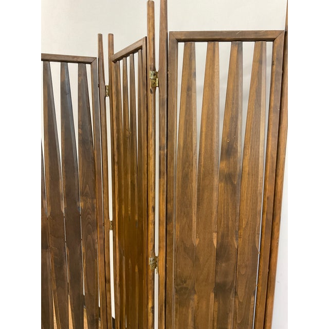 Vintage Walnut Three Panel Geometric Room Divider. For Sale In Raleigh - Image 6 of 18