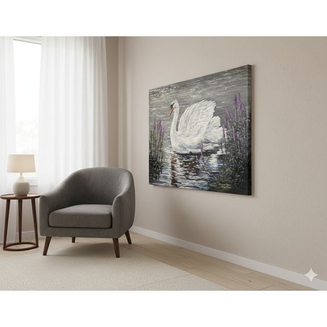 Contemporary Swan Cruising Acrylic on Canvas Painting. For Sale - Image 3 of 6