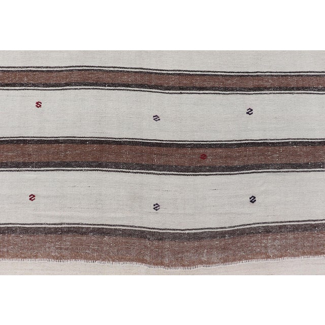 Vintage Turkish Kilim With Stripes in Ivory, Mocha, and Brown 10'2" X15'9" For Sale - Image 9 of 13