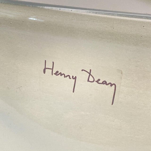 Henry Dean (Belgium) Signed Cased Art Glass Centerpiece Bowl (Translucent White With White Dots) Large, Vintage For Sale - Image 14 of 16