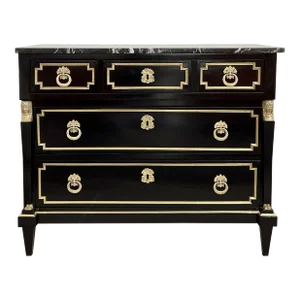 19th Cent Ebony Empire Commode or Nightstand, Refinished, Bronze Mounted
