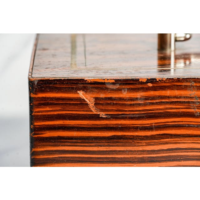 Amazing Antique Painted Faux Wood Metal Lock Strong Box With Key Home Office Decor For Sale - Image 14 of 16