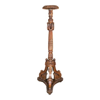 5 Foot Antique Victorian Torchier Carved Mahogany Display Plant Stand For Sale