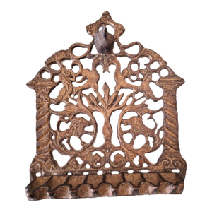 Antique 19thC Eastern European Brass Menorah Hanukkah Lamp Lions Tree of Life