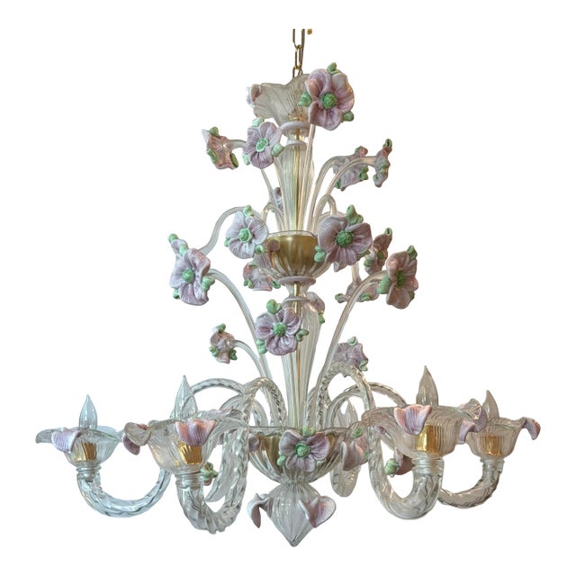 Italian Venetian Glass Flower Chandelier For Sale