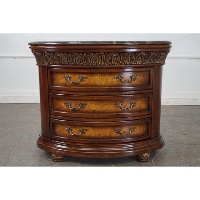 Comitia Molina Demilune Burl Wood Marble Top Chests a Pair Chairish